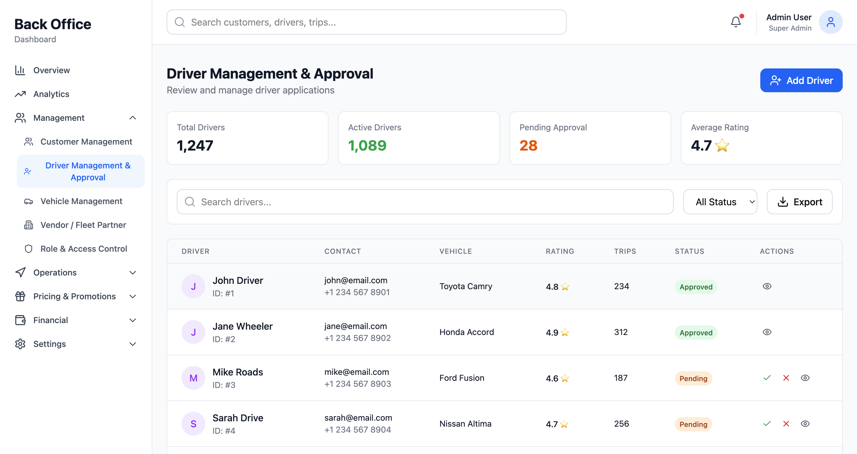 Driver Management & Approval